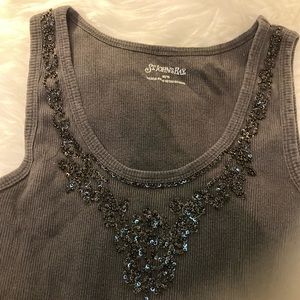 St. John’s Bay Black Ribbed Tank Top with Beading